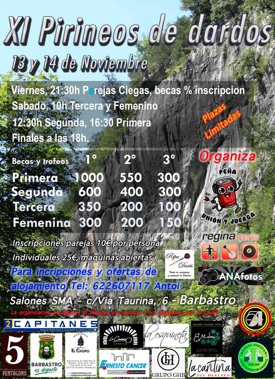 XI Campeonato de Dardos de los Pirineos 13 y 14 Noviembre 2026 - Regina Sports